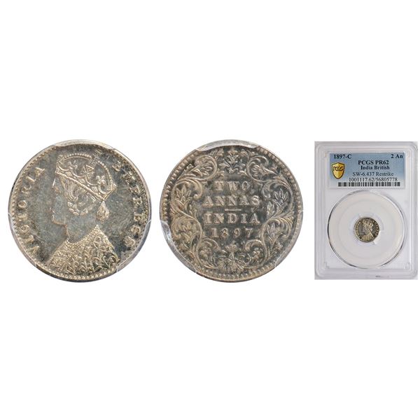 British India: Victoria Empress, re-strike, silver 2 annas, 1897, Calcutta mint