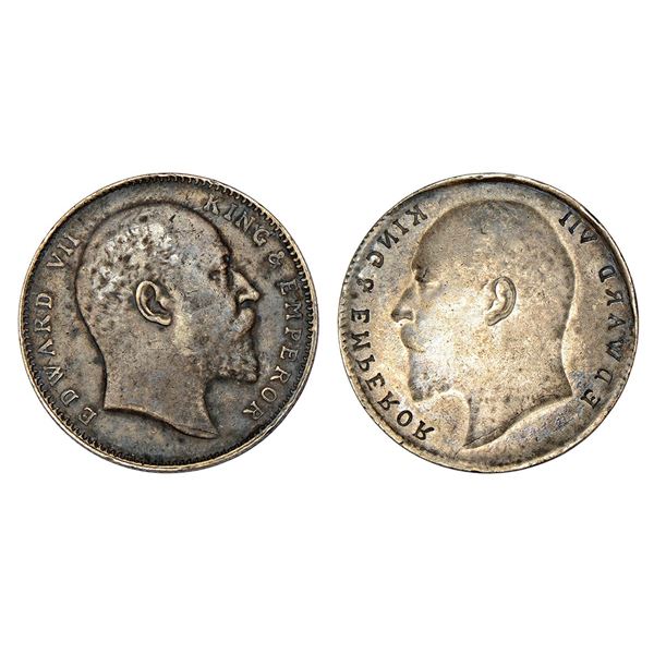 British India: Edward VII, silver rupee, ND (1903-1910 AD), brockage (Lakhi)