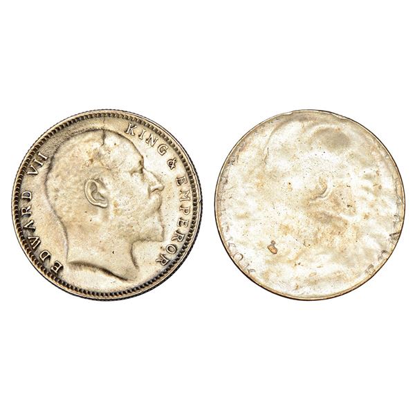 British India: Edward VII, silver rupee, ND (1903-1910 AD), brockage (Lakhi)