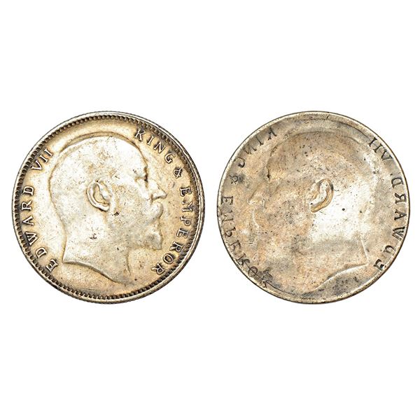 British India: Edward VII, silver rupee, ND (1903-1910 AD), brockage (Lakhi)