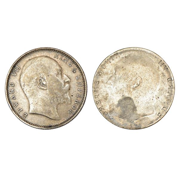 British India: Edward VII, silver rupee, ND (1903-1910 AD), brockage (Lakhi)