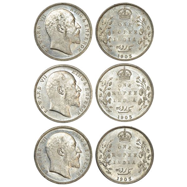 British India: Edward VII, silver rupee (3), 1903, Bombay mint