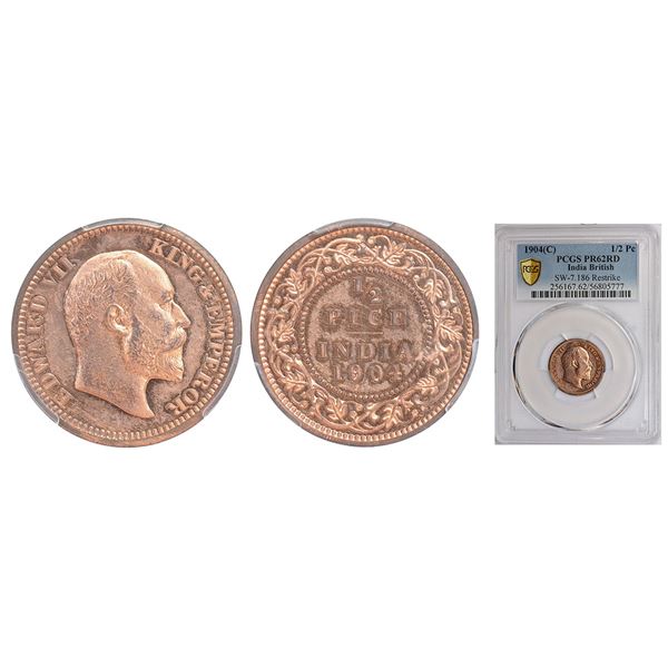 British India: Edward VII, Proof re-strike, copper ½ pice, 1904, Calcutta mint
