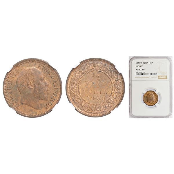 British India: Edward VII, bronze ½ pice, 1906, Calcutta mint