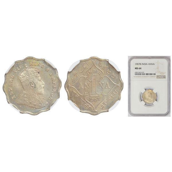 British India: Edward VII, cupro-nickel 1 anna, 1907, Bombay mint