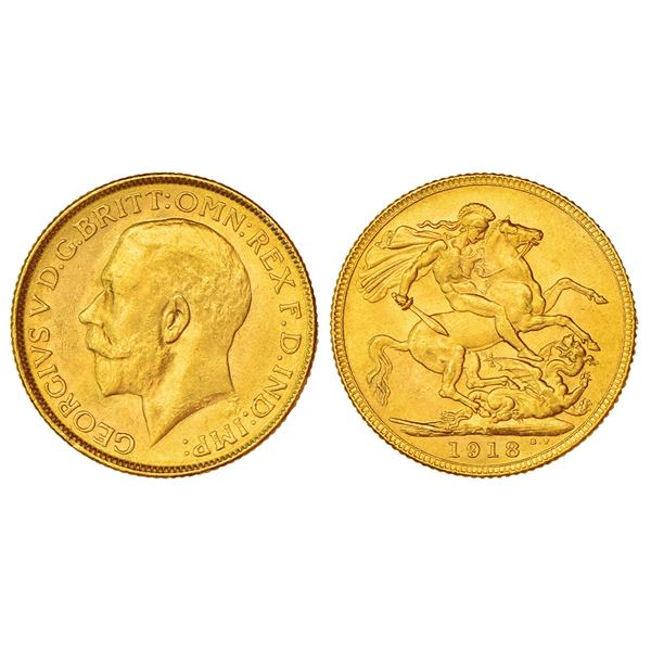 British India: George V, gold sovereign, 1918, Bombay mint