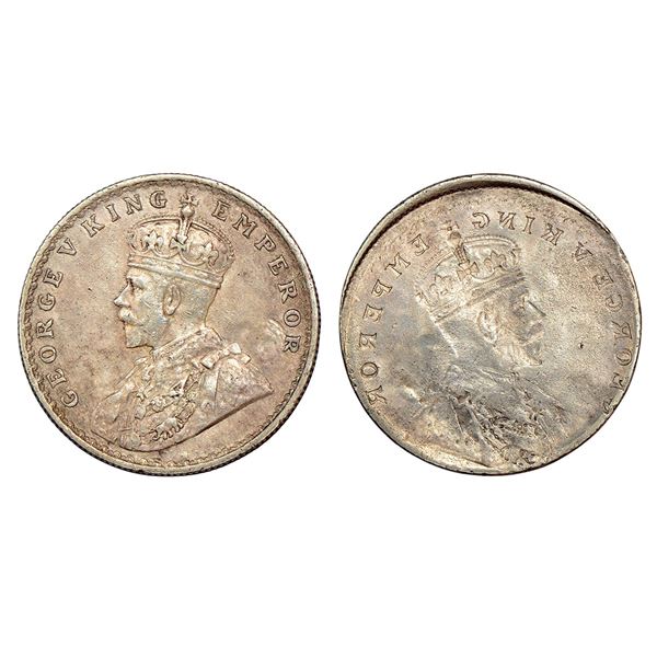 British India: George V, silver rupee, ND (1911-1922 AD), brockage (Lakhi)