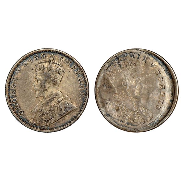 British India: George V, silver rupee, ND (1911-1922 AD), brockage (Lakhi)