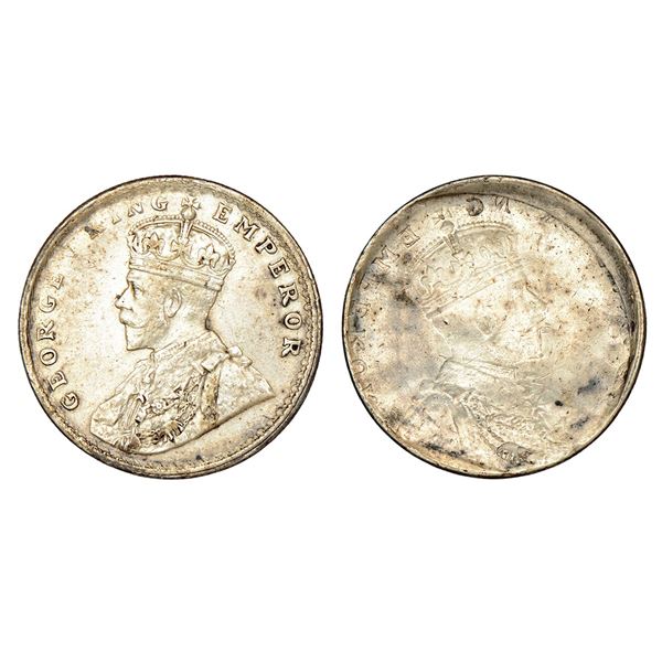 British India: George V, silver rupee, ND (1911-1922 AD), brockage (Lakhi)