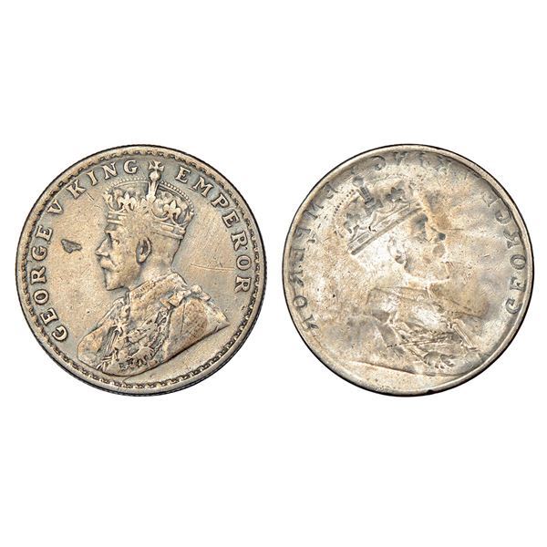 British India: George V, silver rupee, ND (1911-1922 AD), brockage (Lakhi)