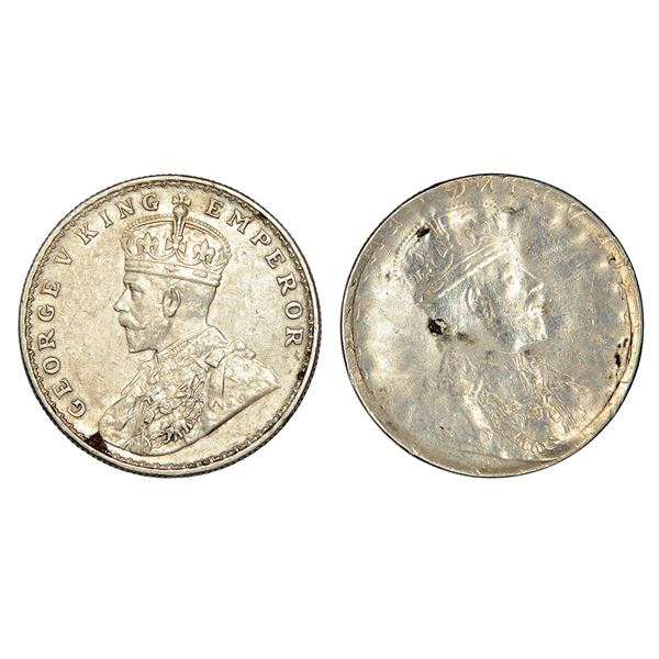 British India: George V, silver rupee, ND (1911-1922 AD), brockage (Lakhi)