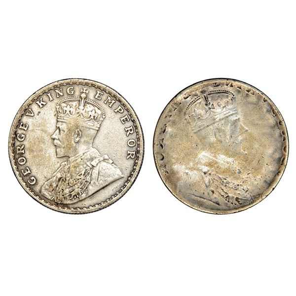 British India: George V, silver rupee, ND (1911-1922 AD), brockage (Lakhi)