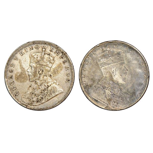 British India: George V, silver rupee, ND (1911-1922 AD), brockage (Lakhi)