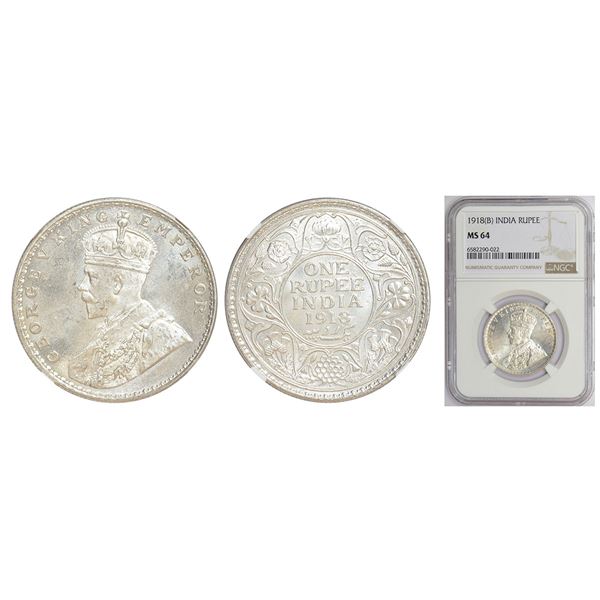 British India: George V, silver rupee, 1918, Bombay mint