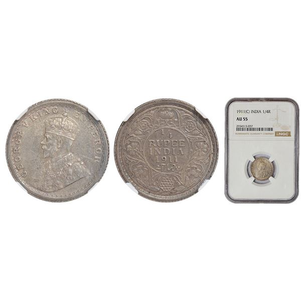 British India: George V, silver ¼ rupee, 1911, Calcutta mint