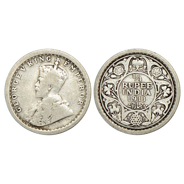 British India: George V, silver ¼ rupee, 1911, Calcutta mint