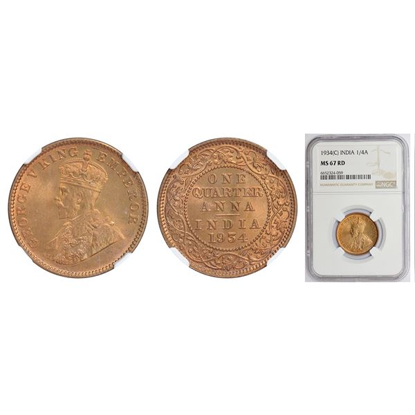 British India: George V, bronze ¼ anna, 1934, Calcutta mint