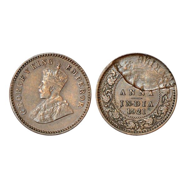 British India: George V, copper 1/12 anna, 1921, Calcutta mint, part brockage (Lakhi)