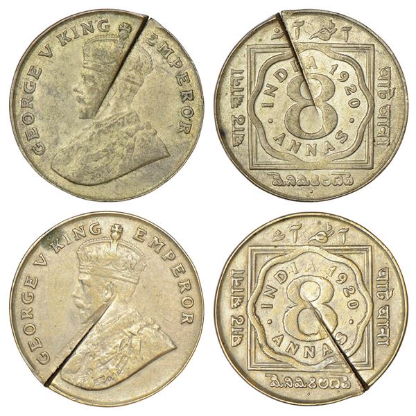 British India: George V, cupro-nickel 8 annas (2 coins), 1920, Bombay mint