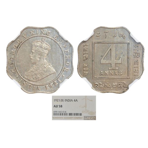 British India: George V, cupro-nickel 4 annas, 1921, Bombay mint