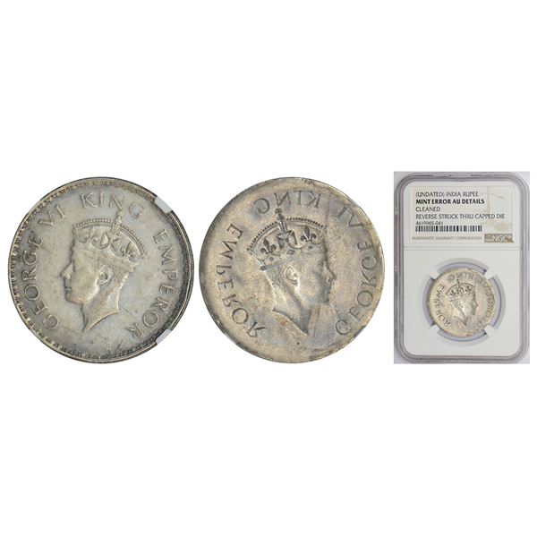 British India: George VI, silver rupee, ND (1938-1949 AD), brockage (Lakhi)