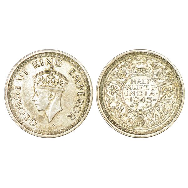 British India: George VI, half silver ½ rupee, 1943, Bombay mint