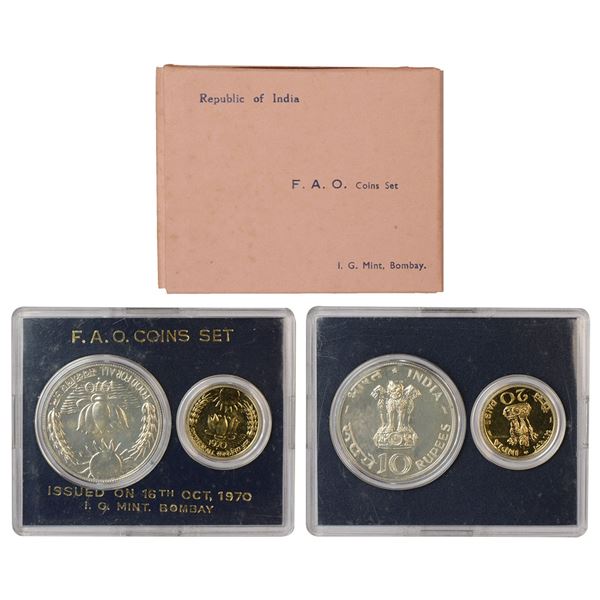 Republic of India: 1970, Food for All, UNC set of 2 coins
