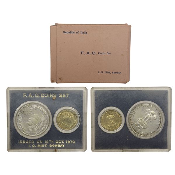 Republic of India: 1970, Food for All, UNC set of 2 coins
