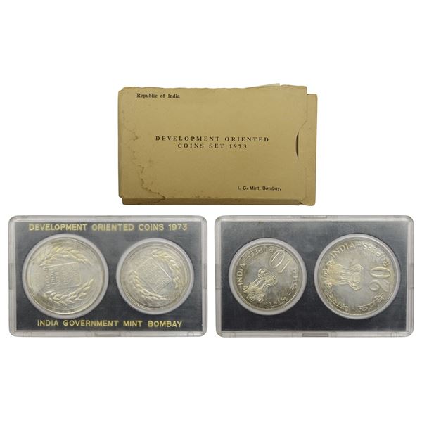 Republic of India: 1973, Grow More Food, UNC set of 2 coins