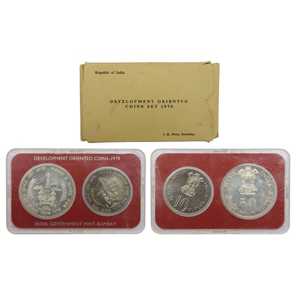 Republic of India: 1976, Food & Work for All, UNC set of 2 coins