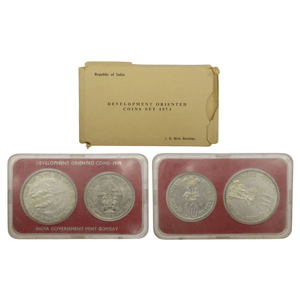 Republic of India: 1976, Food & Work for All, UNC set of 2 coins