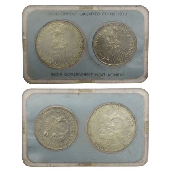 Republic of India: 1977, Save for Development, UNC set of 2 coins
