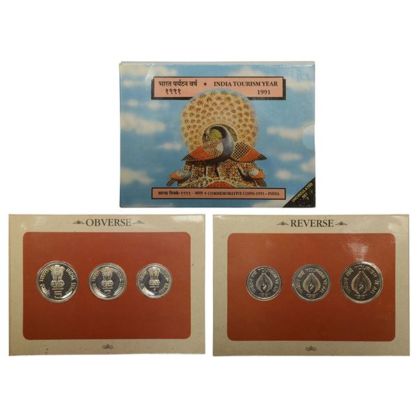 Republic of India: 1991, India Tourism Year, UNC set of 3 coins