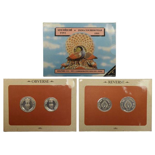 Republic of India: 1991, India Tourism Year, UNC set of 2 coins