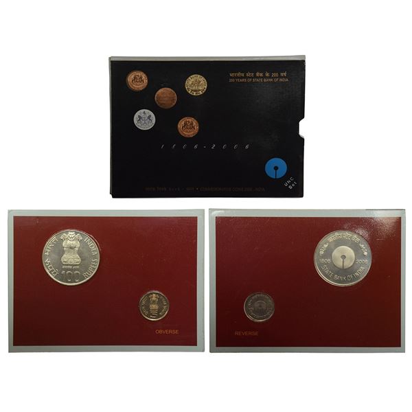 Republic of India: 2006, 200th years of State Bank of India, UNC set of 2 coins