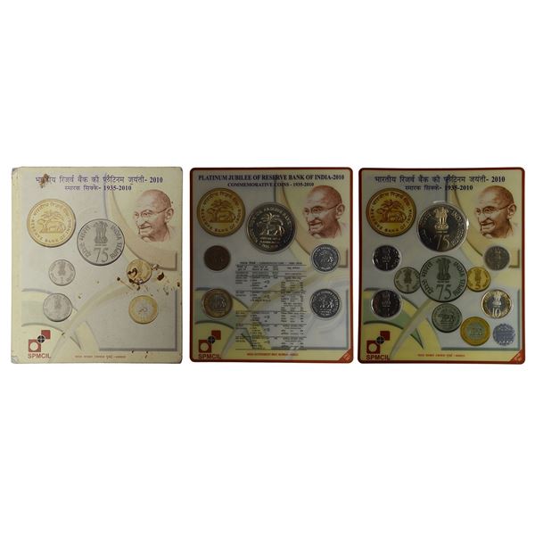 Republic of India: 2010, Platinum Jubilee of Reserve Bank of India, UNC set of 5 coins