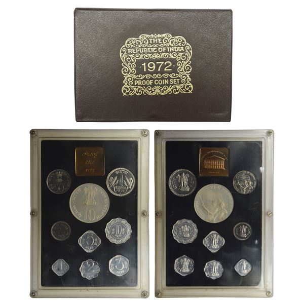 Republic of India: 1972, 25th Anniversary of Independence, Proof set of 9 coins