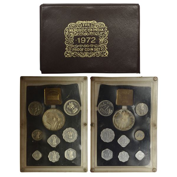 Republic of India: 1972, 25th Anniversary of Independence, Proof set of 9 coins