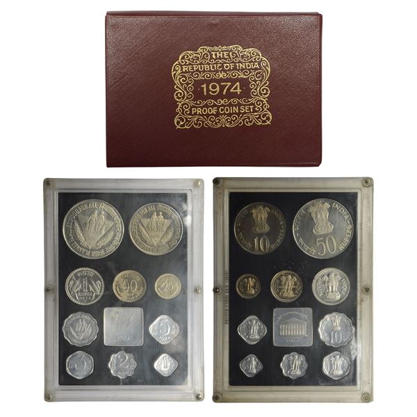 Republic of India: 1974, Planned Families - Food for All, Proof set of 10 coins