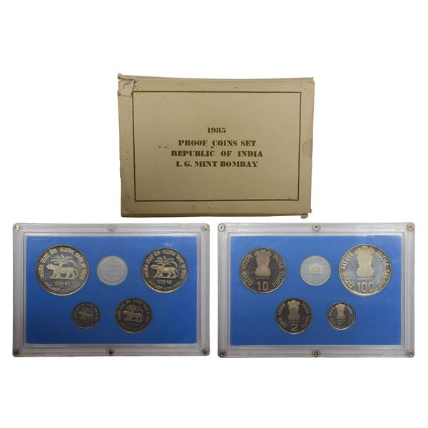 Republic of India: 1985, Reserve Bank of India - Golden Jubilee, Proof set of 4 coins