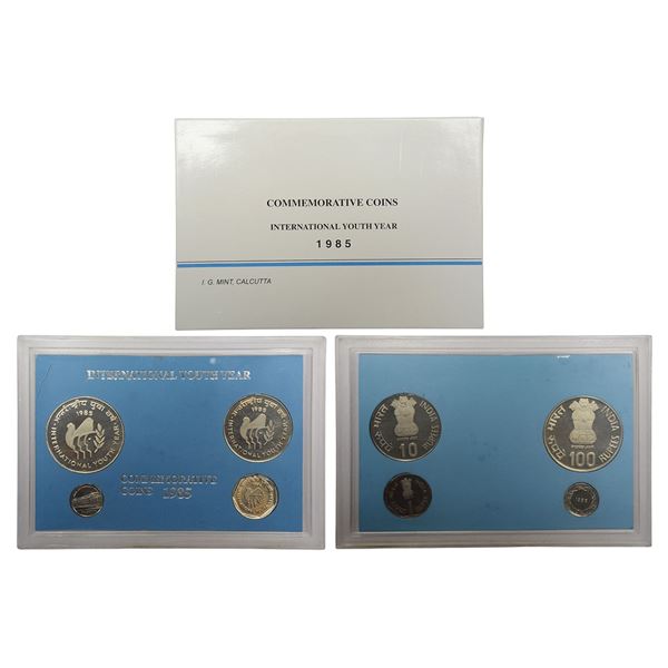Republic of India: 1985, International Youth Year, Proof set of 3 coins