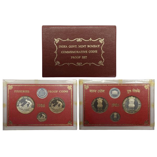 Republic of India: 1986, Fisheries, Proof set of 3 coins