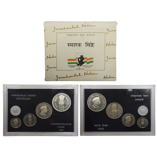 Republic of India: 1989, Jawaharlal Nehru birth centenary, Proof set of 4 coins