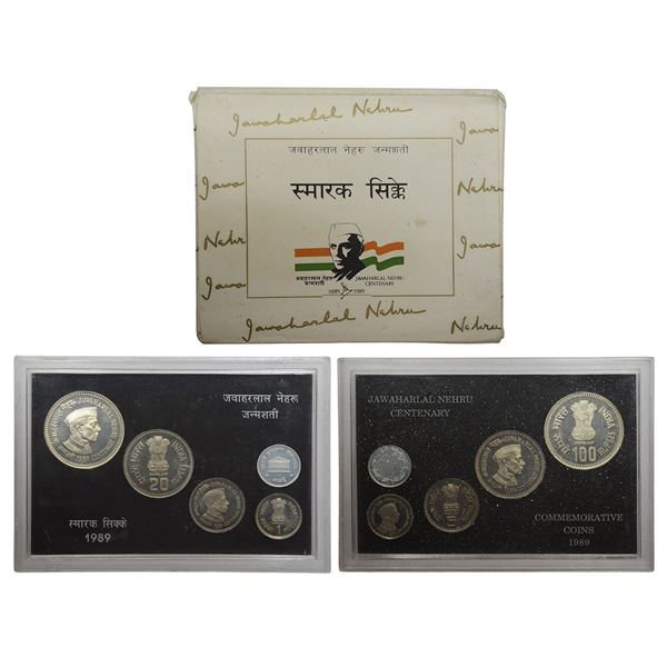 Republic of India: 1989, Jawaharlal Nehru birth centenary, Proof set of 4 coins
