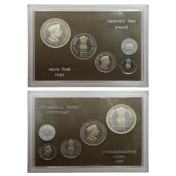 Republic of India: 1989, Jawaharlal Nehru birth centenary, Proof set of 4 coins