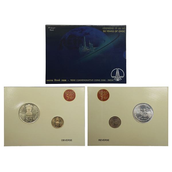 Republic of India: 2006, 50 Years of ONGC, Proof set of 2 coins