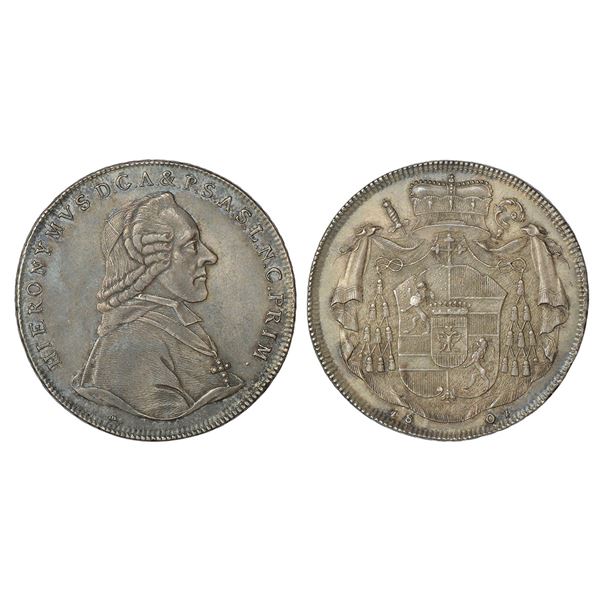 Foreign: Austrian State-Salzburg, Hieronymus, silver thaler, 1801, KM 465
