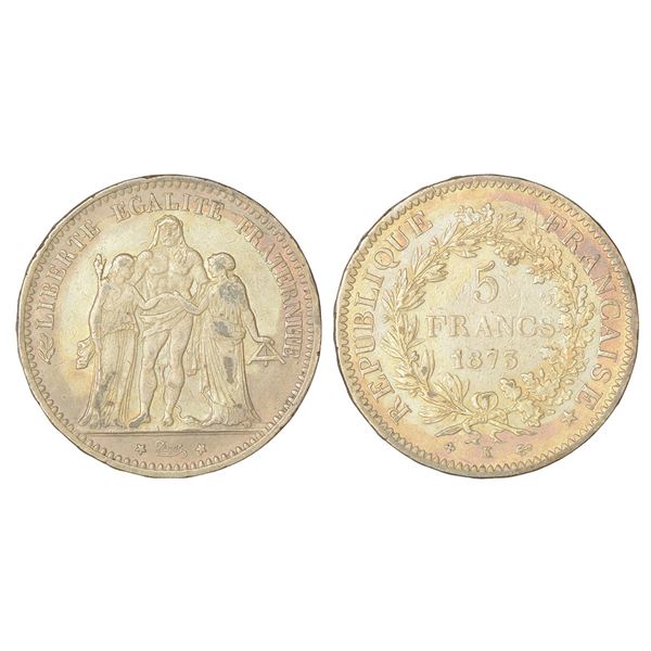 Foreign: France, Modern Republic, silver 5 francs, 1873, Bordeaux mint