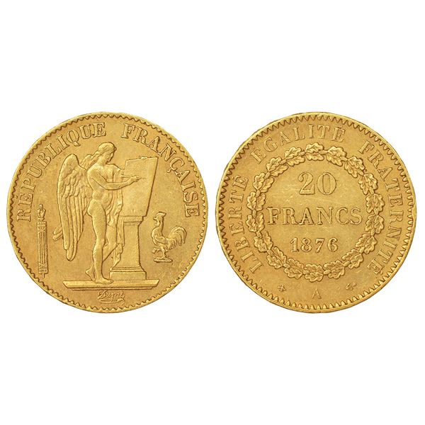 Foreign: France, Modern republic, gold 20 francs, 1876, Paris mint