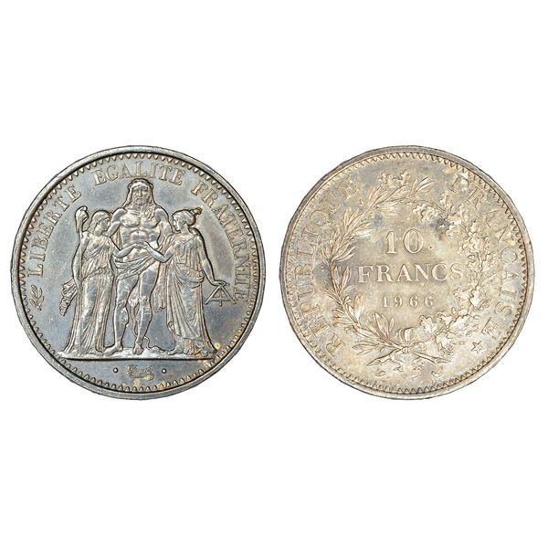 Foreign: France, Reform coinage, silver 10 francs, 1966, KM 932, 24.89g.